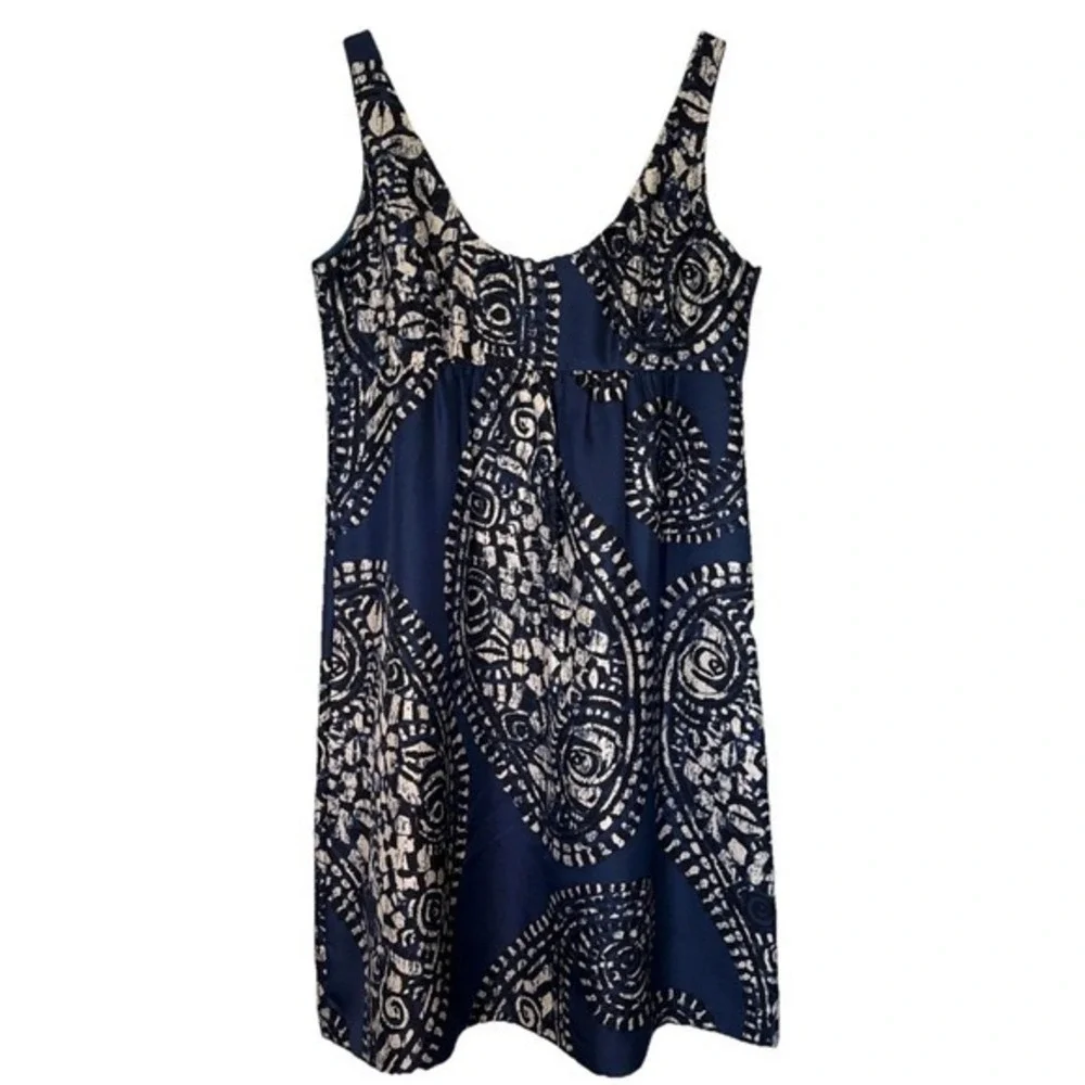 Michael by Michael Kors Navy Paisley Silk Empire Waist Dress Sz6 Resort Vacation